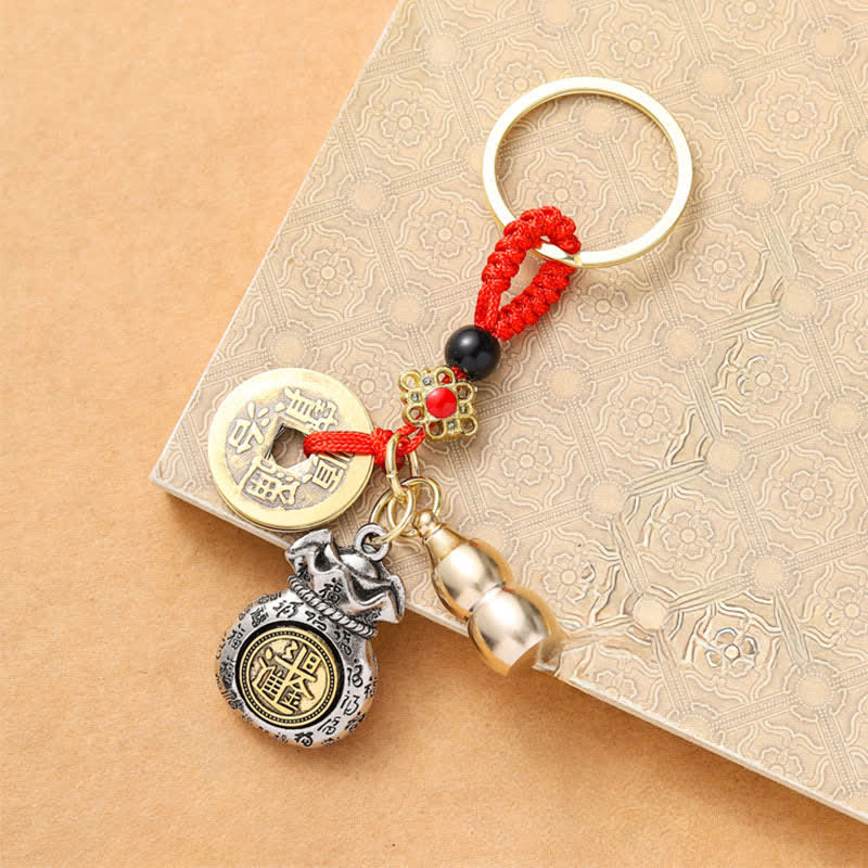 Nimara Ritual Braided Red String Chinese Zodiac Five Emperor Coins Protection Keychains