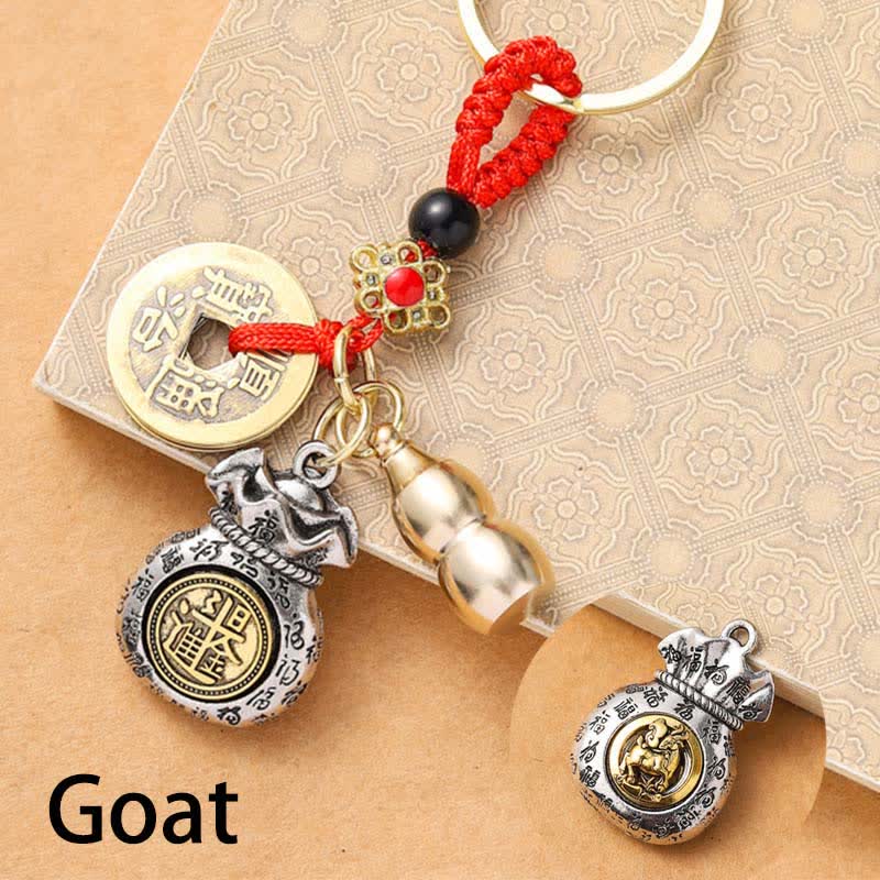 Nimara Ritual Braided Red String Chinese Zodiac Five Emperor Coins Protection Keychains