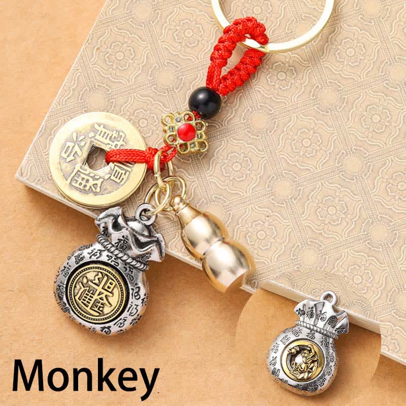 Nimara Ritual Braided Red String Chinese Zodiac Five Emperor Coins Protection Keychains
