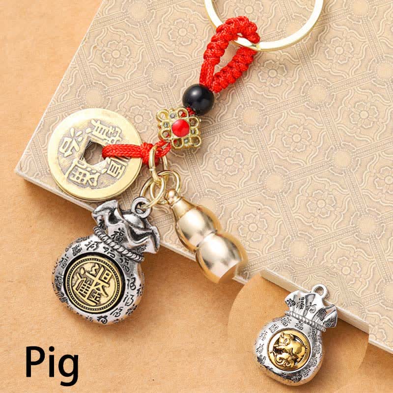 Nimara Ritual Braided Red String Chinese Zodiac Five Emperor Coins Protection Keychains