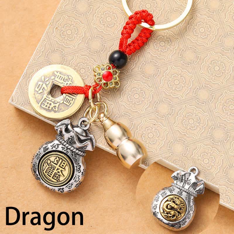 Nimara Ritual Braided Red String Chinese Zodiac Five Emperor Coins Protection Keychains