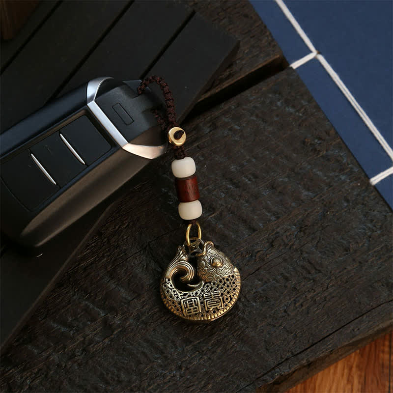 Nimara Ritual Brass Koi Fish Success Braided Round Charm Keychains