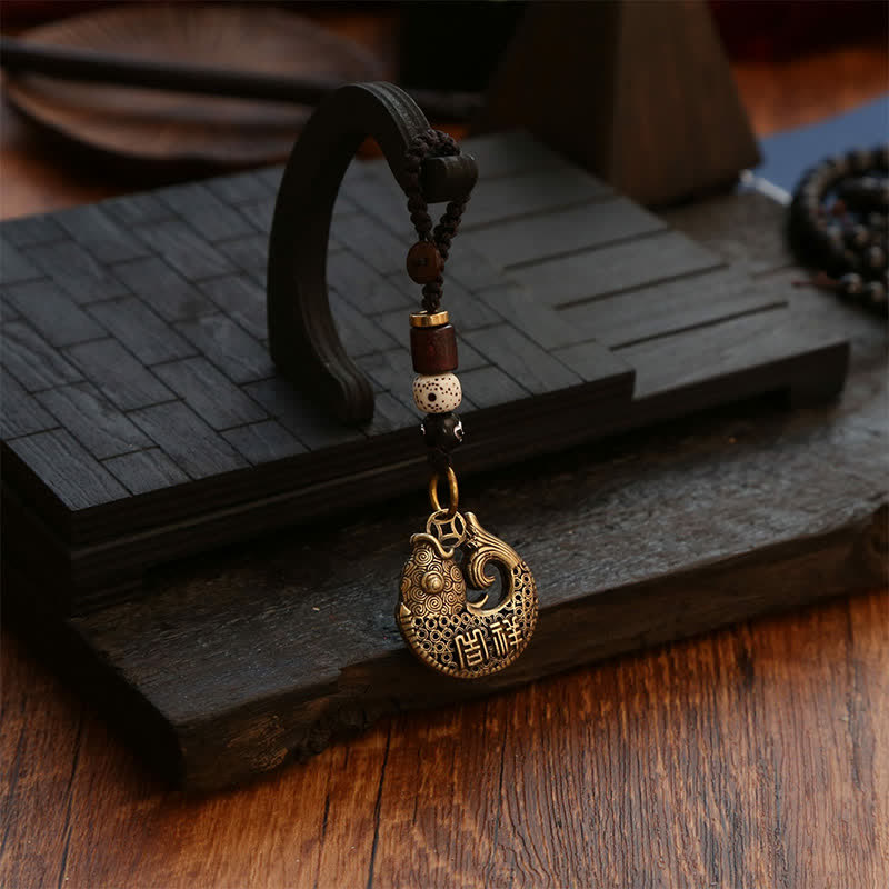 Nimara Ritual Brass Koi Fish Success Braided Round Charm Keychains