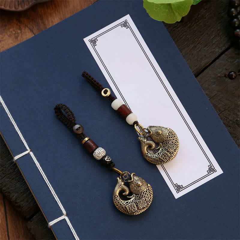Nimara Ritual Brass Koi Fish Success Braided Round Charm Keychains