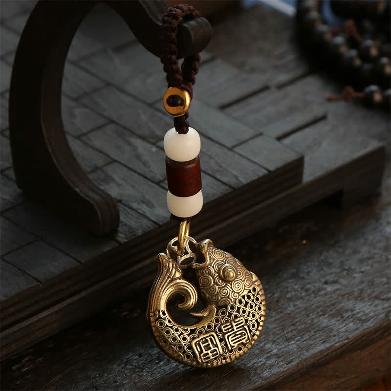Nimara Ritual Brass Koi Fish Success Braided Round Charm Keychains