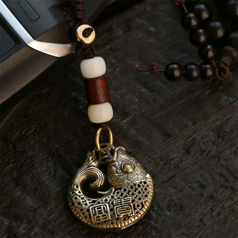 Nimara Ritual Brass Koi Fish Success Braided Round Charm Keychains