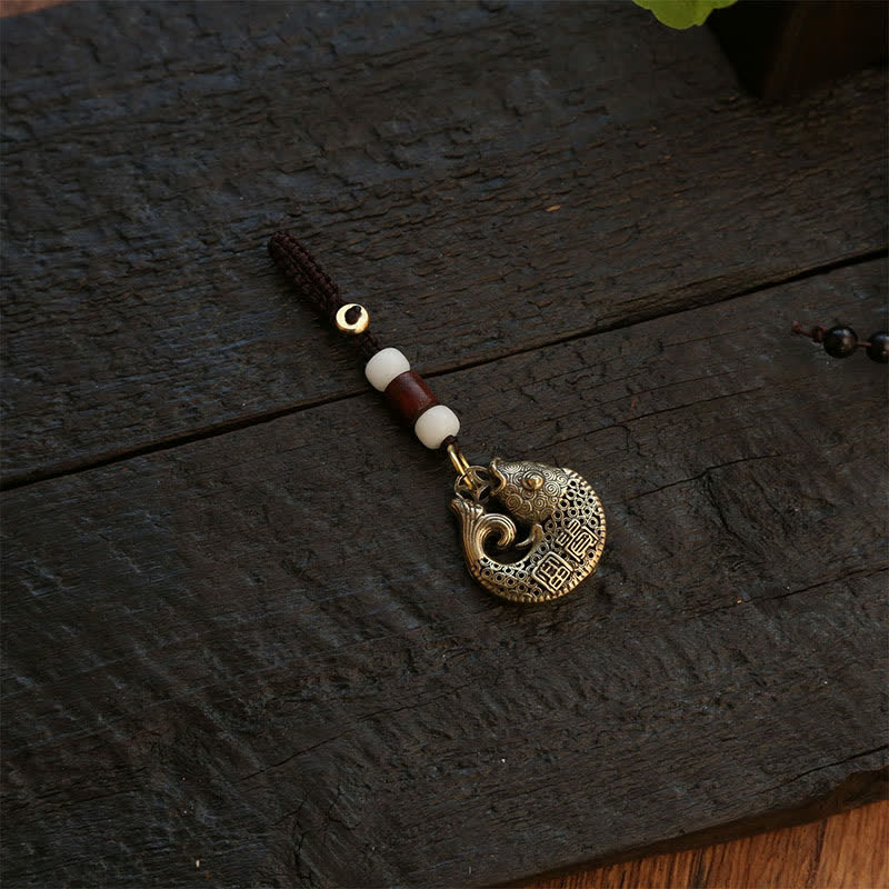Nimara Ritual Brass Koi Fish Success Braided Round Charm Keychains