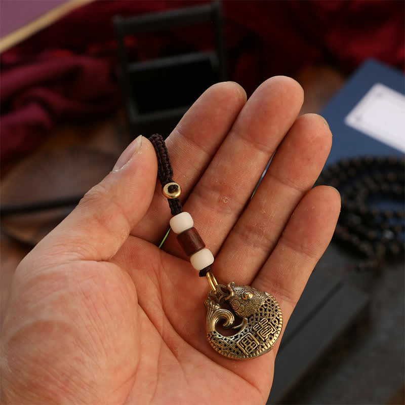 Nimara Ritual Brass Koi Fish Success Braided Round Charm Keychains