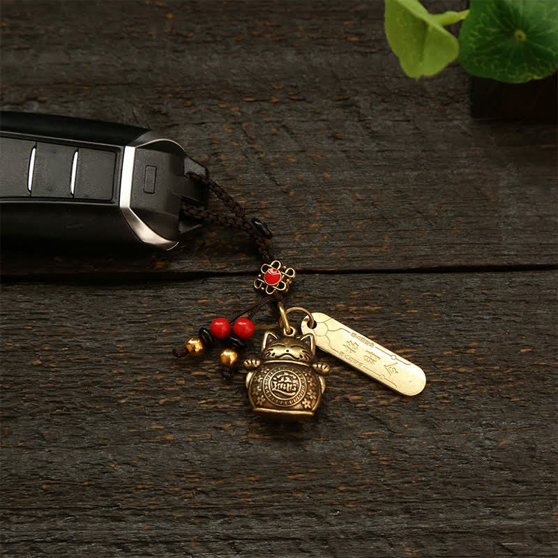 Nimara Ritual Brass Lucky Cat Chinese Coin Wealth Keychains