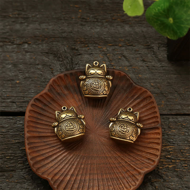 Nimara Ritual Brass Lucky Cat Chinese Coin Wealth Keychains