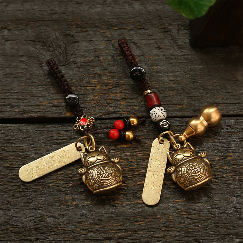 Nimara Ritual Brass Lucky Cat Chinese Coin Wealth Keychains