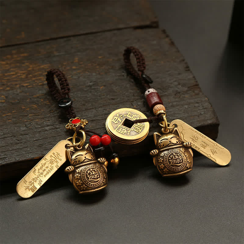 Nimara Ritual Brass Lucky Cat Chinese Coin Wealth Keychains