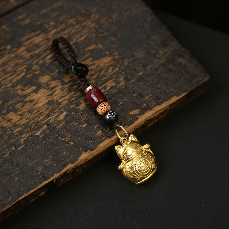 Nimara Ritual Copper Lucky Cat Chinese Coin Gourd Pi Xiu Braided Keychains