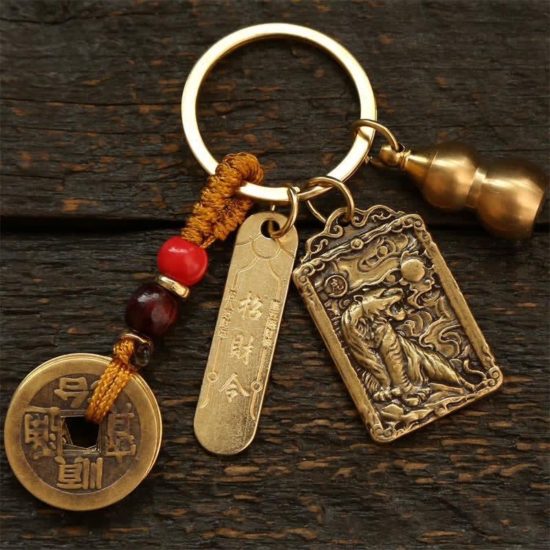 Nimara Ritual Copper Chinese Zodiac Five Emperor Coins Gourd Protection Keychains