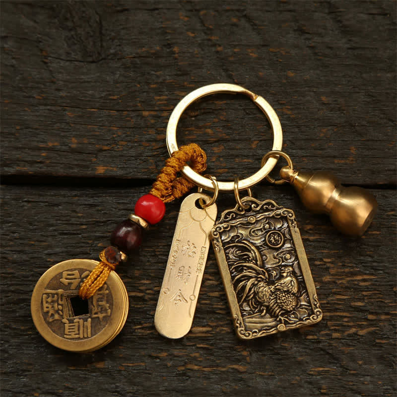 Nimara Ritual Copper Chinese Zodiac Five Emperor Coins Gourd Protection Keychains