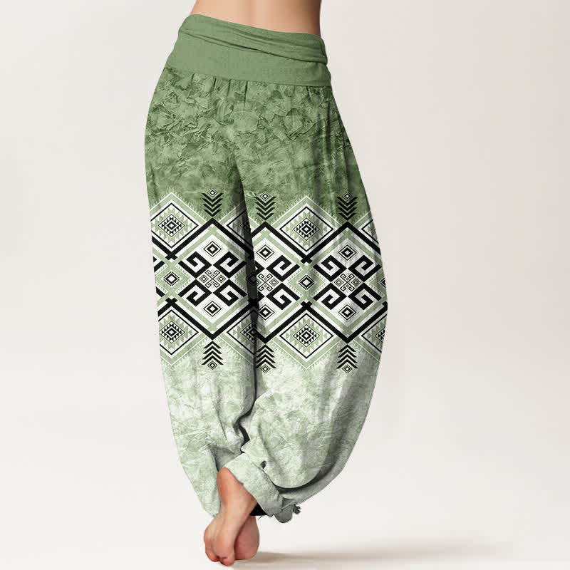 Nimara Ritual Cotton Tribal Geometric Pattern Women's Elastic Waist Harem Pants