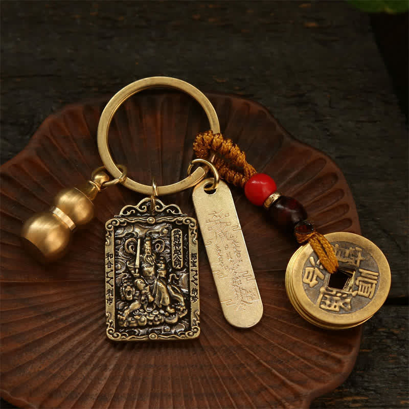 Nimara Ritual Copper Chinese Zodiac Five Emperor Coins Gourd Protection Keychains