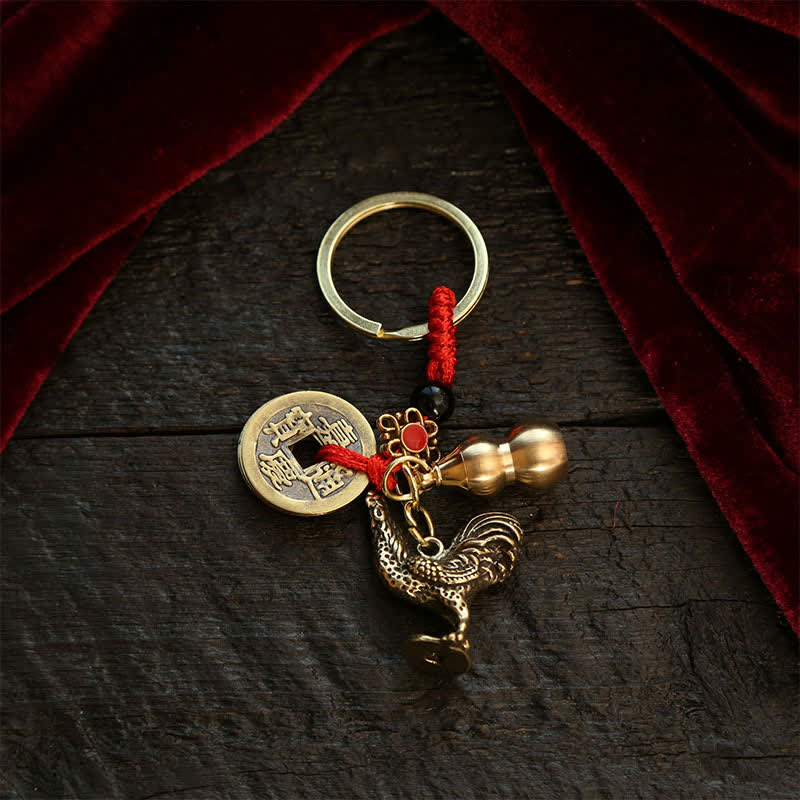 Nimara Ritual Copper Chinese Zodiac Five Emperor Coins Gourd Wealth Keychains