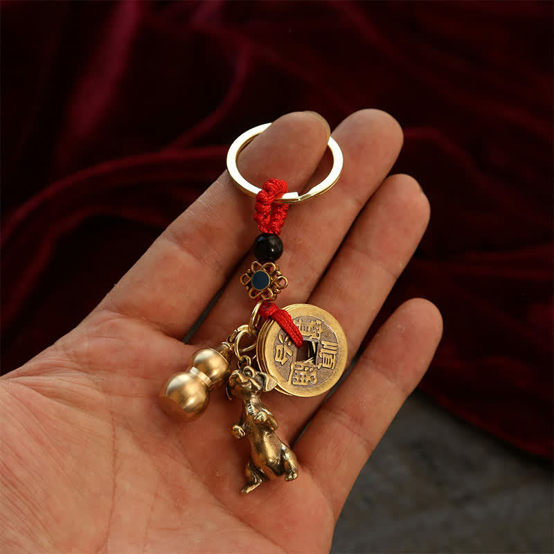 Nimara Ritual Copper Chinese Zodiac Five Emperor Coins Gourd Wealth Keychains