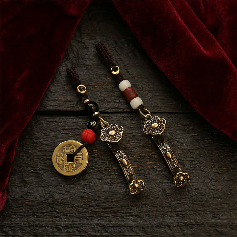 Nimara Ritual Copper Pi Xiu Chinese Coin Ruyi Lotus Wealth Keychains