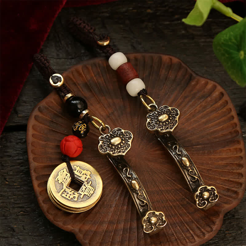 Nimara Ritual Copper Pi Xiu Chinese Coin Ruyi Lotus Wealth Keychains