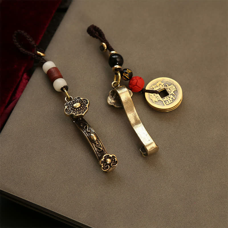 Nimara Ritual Copper Pi Xiu Chinese Coin Ruyi Lotus Wealth Keychains