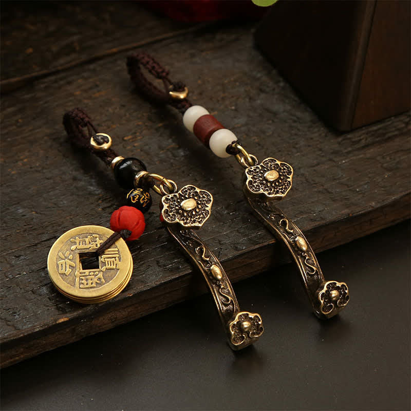 Nimara Ritual Copper Pi Xiu Chinese Coin Ruyi Lotus Wealth Keychains