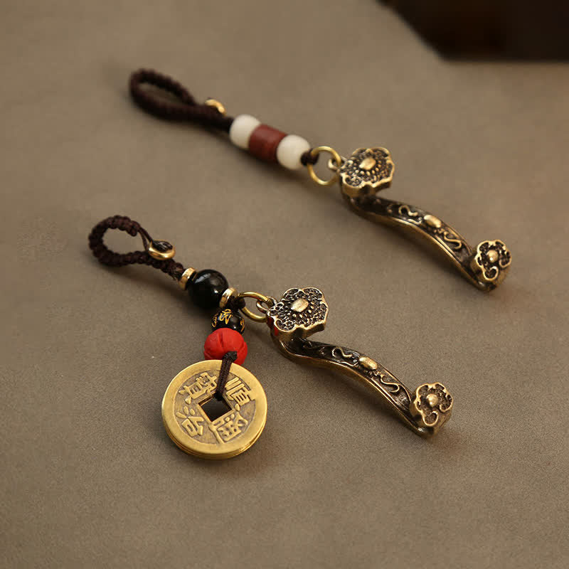 Nimara Ritual Copper Pi Xiu Chinese Coin Ruyi Lotus Wealth Keychains