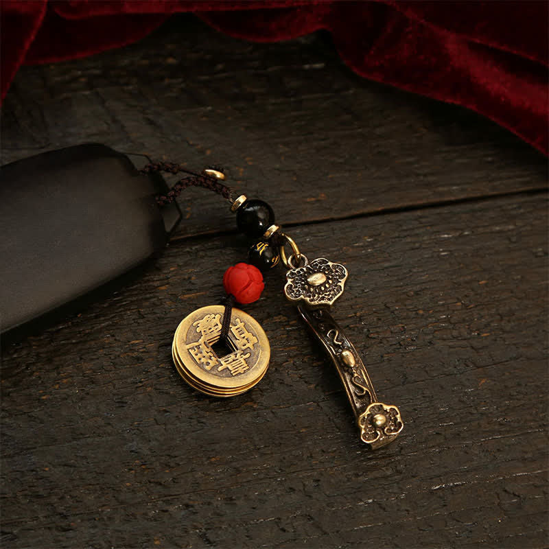 Nimara Ritual Copper Pi Xiu Chinese Coin Ruyi Lotus Wealth Keychains