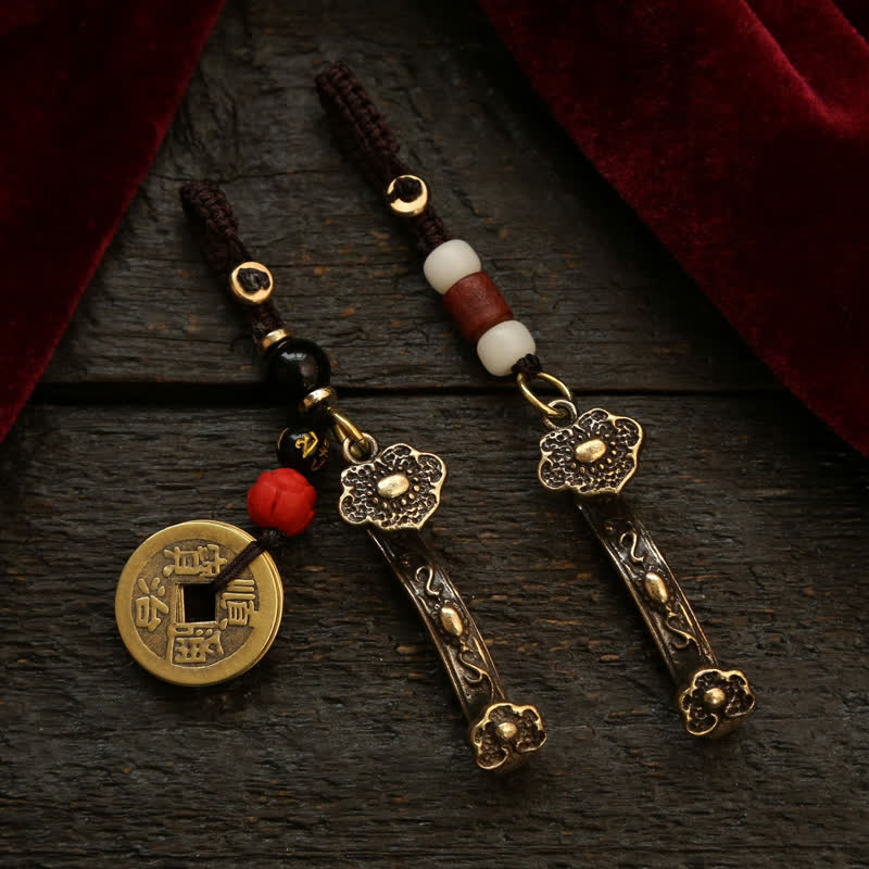 Nimara Ritual Copper Pi Xiu Chinese Coin Ruyi Lotus Wealth Keychains