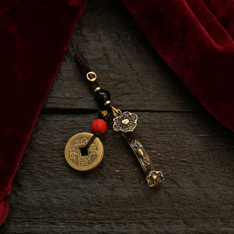 Nimara Ritual Copper Pi Xiu Chinese Coin Ruyi Lotus Wealth Keychains