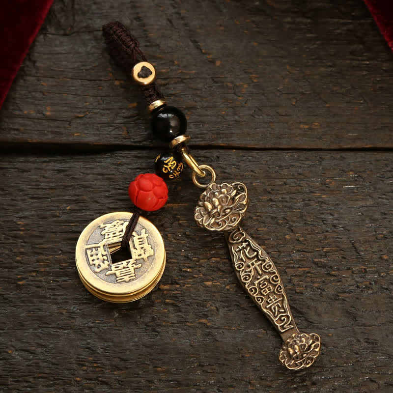 Nimara Ritual Copper Pi Xiu Chinese Coin Ruyi Lotus Wealth Keychains