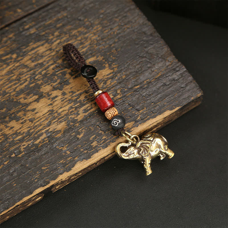 Nimara Ritual Brass Elephant Five Emperor Coins Gourd Pi Xiu Wisdom Keychains