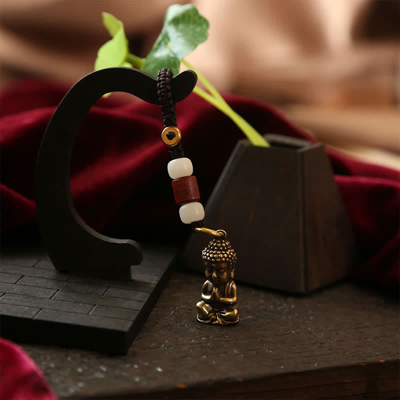 Nimara Ritual Brass Buddha Five Emperor Coins Braided Cord Compassion Keychains
