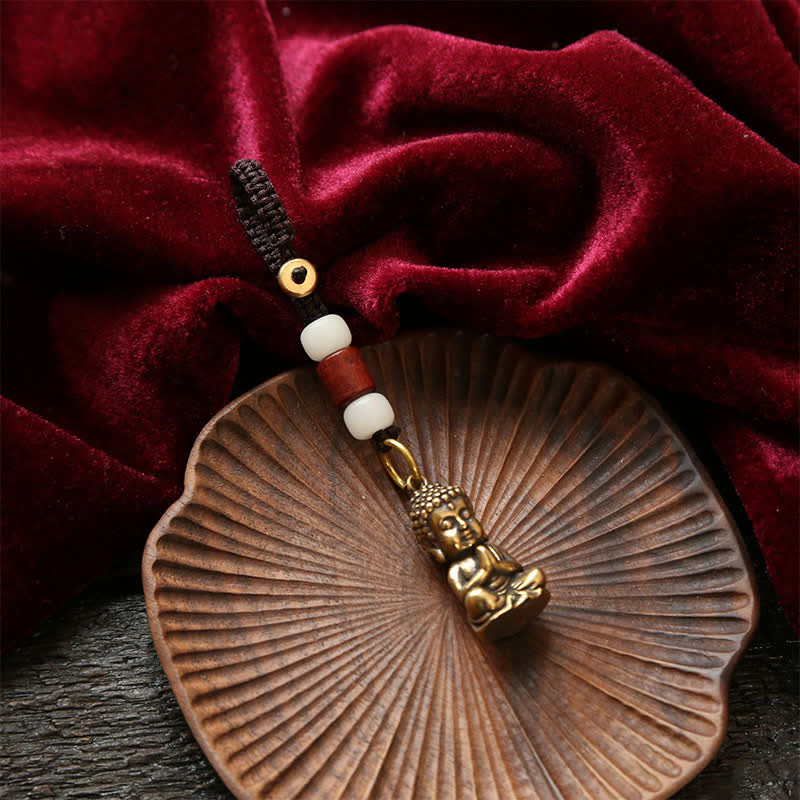 Nimara Ritual Brass Buddha Five Emperor Coins Braided Cord Compassion Keychains