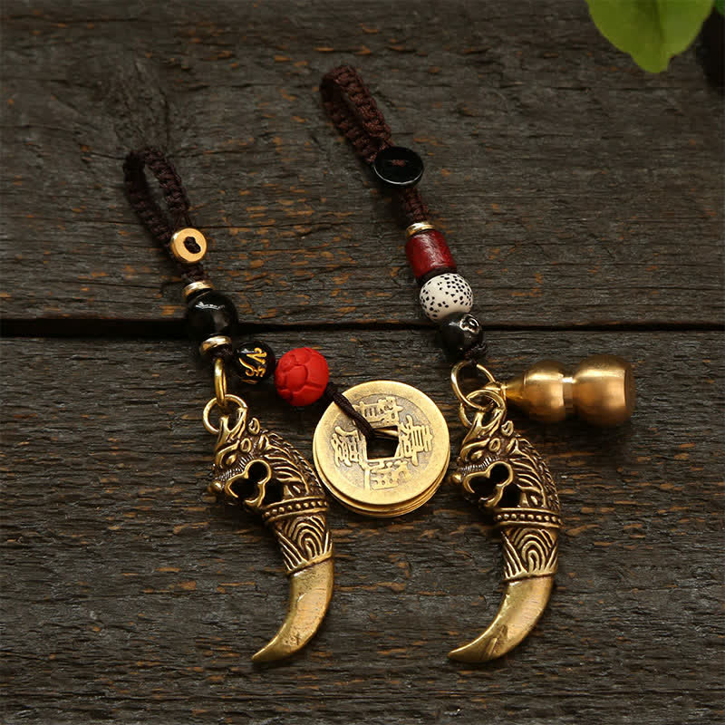 Nimara Ritual Copper Pi Xiu Braided Five Emperor Coins Gourd Wealth Keychains