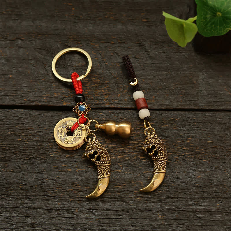 Nimara Ritual Copper Pi Xiu Braided Five Emperor Coins Gourd Wealth Keychains