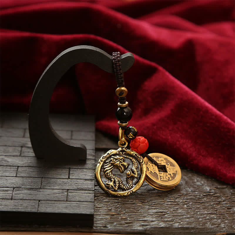Nimara Ritual Copper Dragon Wealth Braided Round Keychains