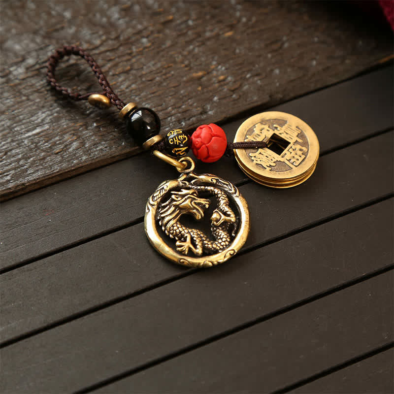 Nimara Ritual Copper Dragon Wealth Braided Round Keychains