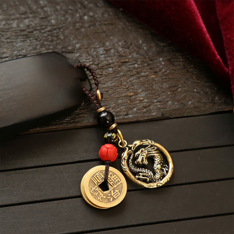 Nimara Ritual Copper Dragon Wealth Braided Round Keychains