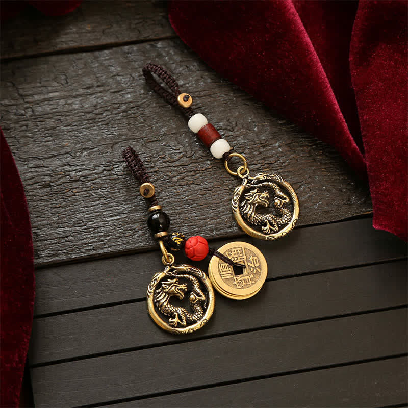 Nimara Ritual Copper Dragon Wealth Braided Round Keychains