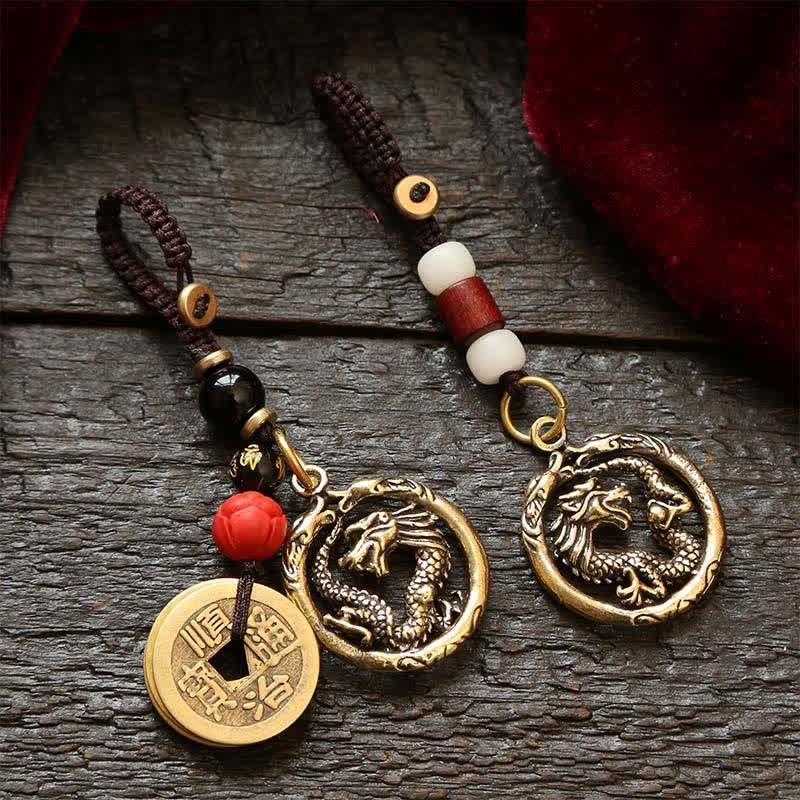 Nimara Ritual Copper Dragon Wealth Braided Round Keychains