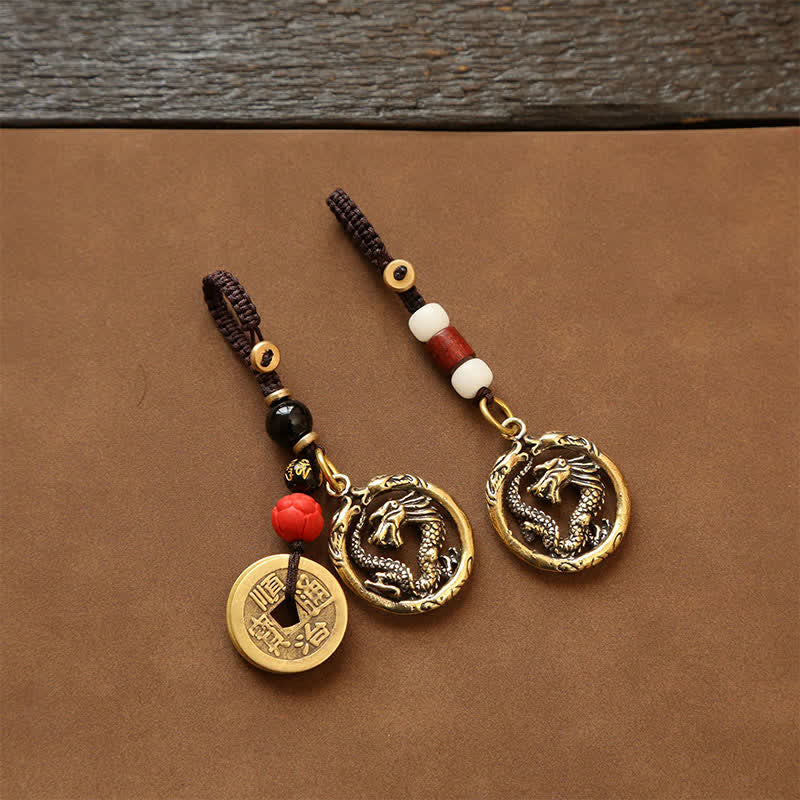 Nimara Ritual Copper Dragon Wealth Braided Round Keychains