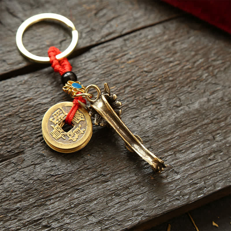 Nimara Ritual Brass Dragon Ruyi Five Emperor Coins Success Keychains