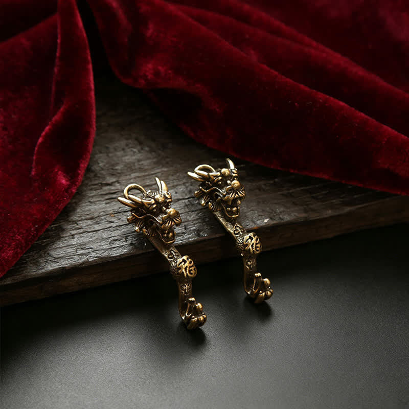 Nimara Ritual Brass Dragon Ruyi Five Emperor Coins Success Keychains