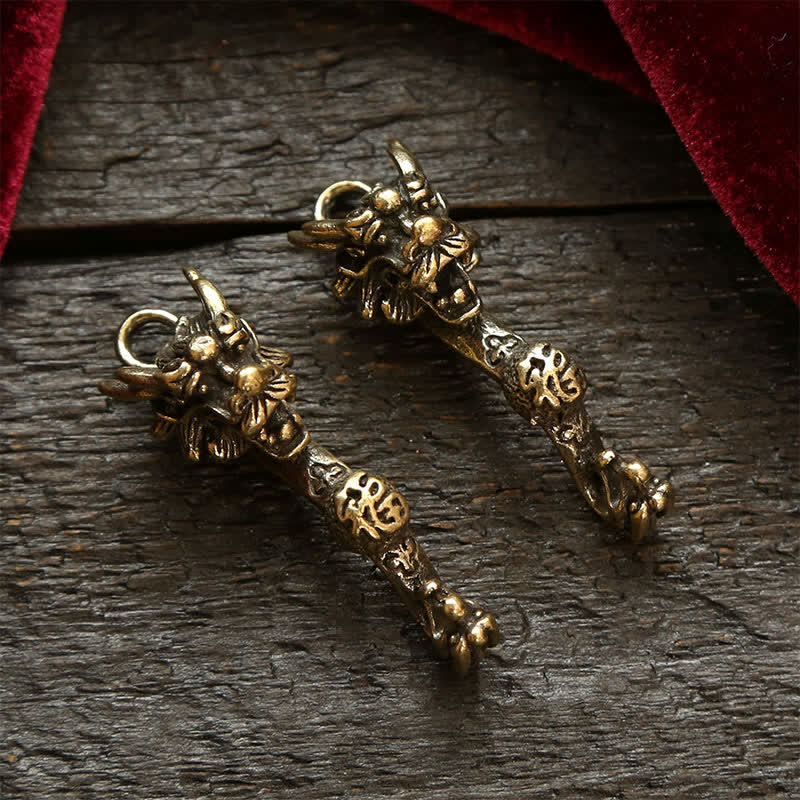 Nimara Ritual Brass Dragon Ruyi Five Emperor Coins Success Keychains