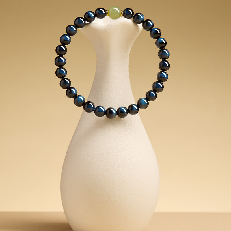 Nimara Ritual Blue Tiger Eye Hetian Jade Round Beads Intuition Bracelet