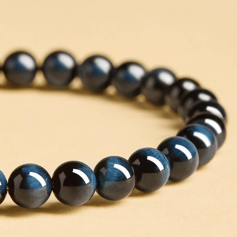Nimara Ritual Blue Tiger Eye Hetian Jade Round Beads Intuition Bracelet