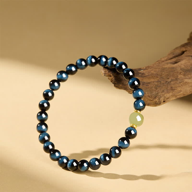 Nimara Ritual Blue Tiger Eye Hetian Jade Round Beads Intuition Bracelet