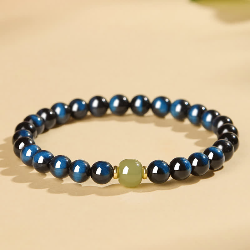 Nimara Ritual Blue Tiger Eye Hetian Jade Round Beads Intuition Bracelet